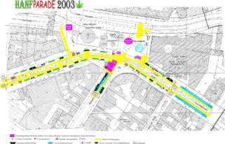 Das geplante Abschlussgel&auml;nde der Hanfparade 2003