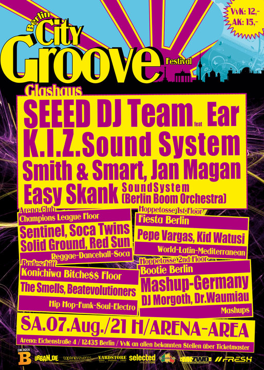 Flyer des Berlin City Groove Festival am 7.8.2010 auf dem Arena-Areal