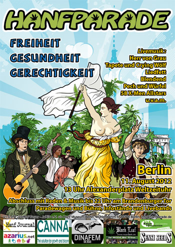 Grafik Flyer der Hanfparade 2012 in Berlin - Cannabis Legalize Demo