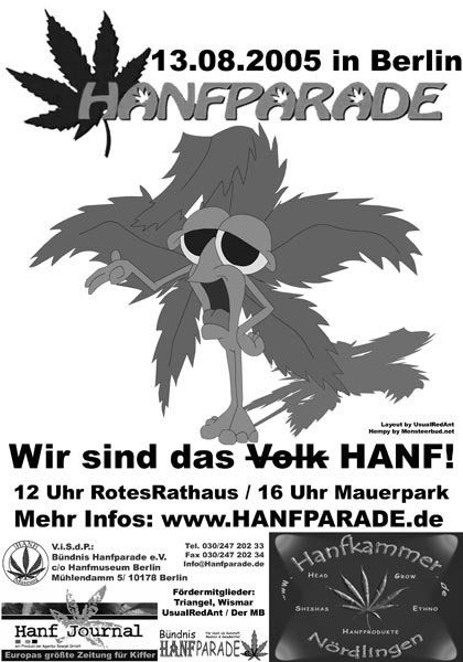 Poster der Hanfparade2005 in schwarz-weiss