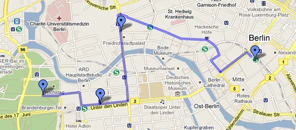 Grafik der Route der Hanfparade 2010 bei Google Maps