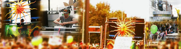 Fotos des Paradewagens von Levitation Elements auf der Hanfparade 2012