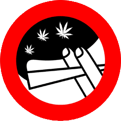 Niederländisches „Blowverbod“-Schild - Joint und Cannabisblätter im Stil eines offiziellen Verbotsschilds