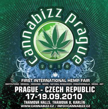 Poster der ersten internationalen Hanfmesse Cannabizz in Prag, Tschechien