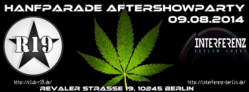 Banner der Hanfparade Aftershowparty 2014 im R19 Berlin