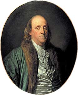 Benjamin Franklin in einem Gemälde von Jean-Baptiste Greuze