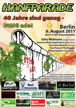 Grafik Poster der Hanfparade 2011 - BtMG ade