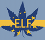 Logo der European Legalisation Front, blaues Hanfblatt mit EU-Sternen