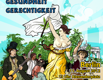 Flyer- und Postermotiv der Hanfparade 2012, angelehnt an „Die Freiheit führt das Volk“ (französisch: La Liberté guidant le peuple), Gemälde des französischen Malers Eugène Delacroix