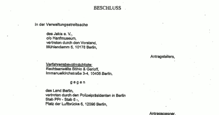 Scan von Seite 1 des Beschlusses des Verwaltungsgerichts