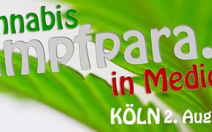 Banner der Dampfparade 2014 mit dem Slogan „Cannabis in Medicine“