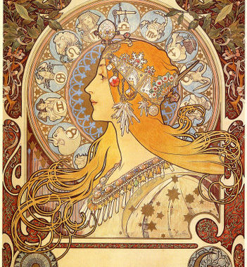 Alfons Mucha: Zodiac, Grafik 1896. Abbildung des Postermotivs.