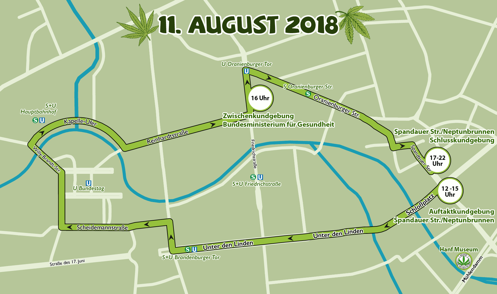 Route der Hanfparade 2018 in Berlin