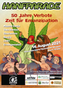 Hanfparade 2021 Flyer Grafik 50 Jahre Verbote - Zeit für Emanzipation