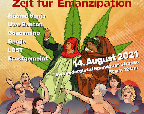 Hanfparade 2021 Flyer Grafik 50 Jahre Verbote - Zeit für Emanzipation