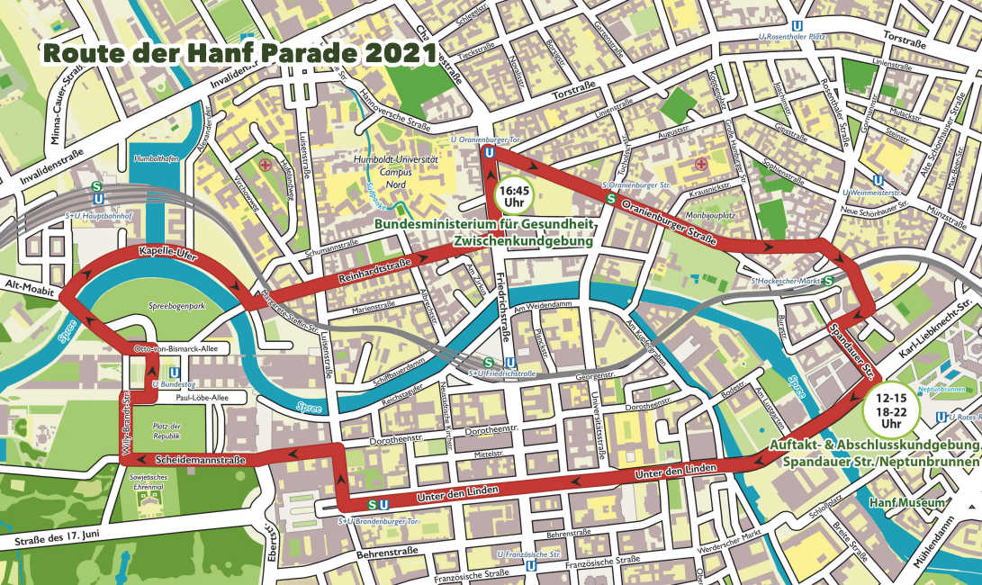 Route der Demonstration Hanfparade in 2021