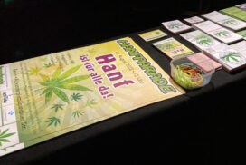 Foto von Infostand mit Hanfparade Poster