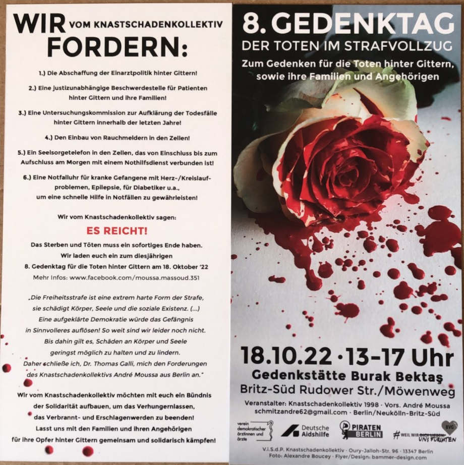 Flyer vom Knastschadenkollektiv zum Gedenktag