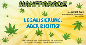 Ankündigung zur Hanfparade 2024 am 10. August 2024 in Berlin
