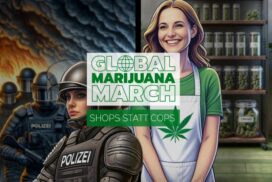 Infobanner zum Global Marijuana March 2024 in Deutschland