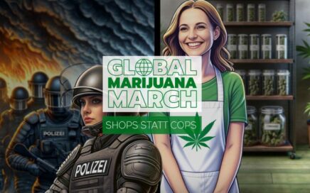 Infobanner zum Global Marijuana March 2024 in Deutschland