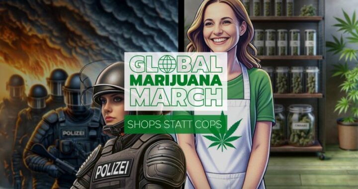 Infobanner zum Global Marijuana March 2024 in Deutschland
