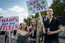 Foto von Teilnehmer*innen der Hanfparade Demo in Berlin