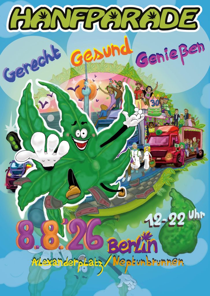 Hanfparade 2026 Poster Motiv "Gerecht Gesund Geniessen"