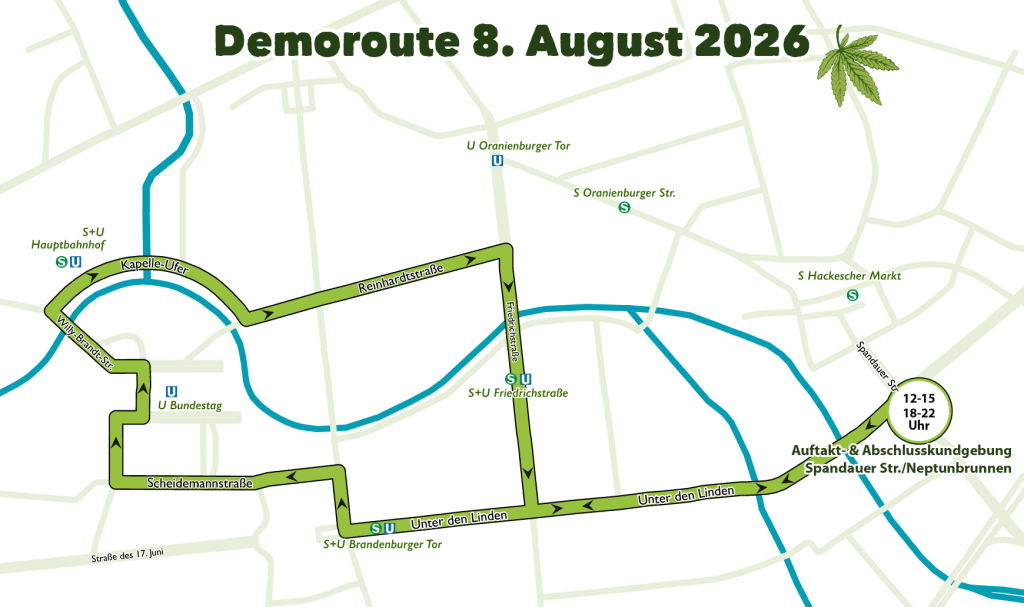 Grafik der Demo Route der Hanfparade durch Berlin